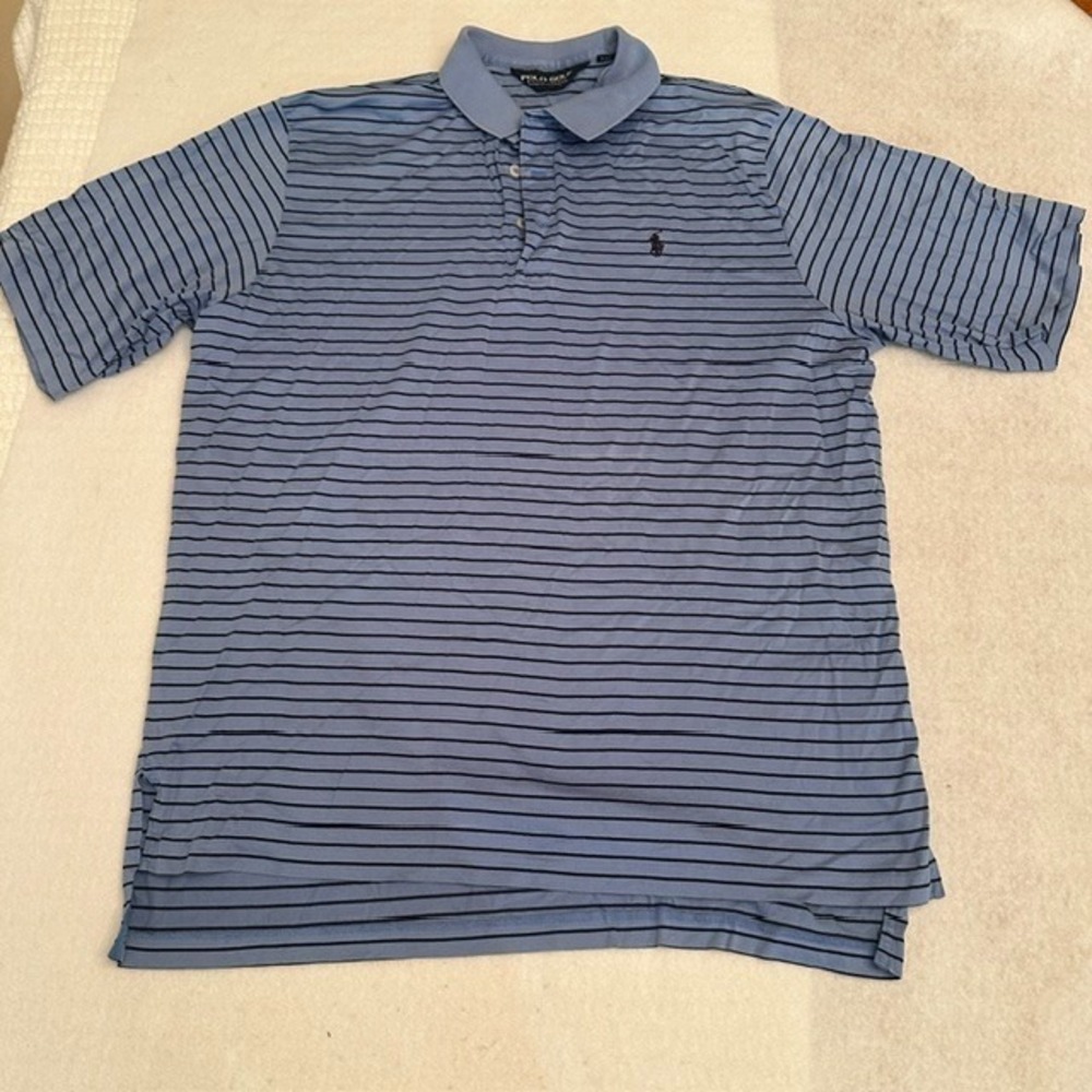 Polo Golf Ralph Lauren Striped Blue Polo Shirt Mens Size L Pima Cotton Pony Knit
